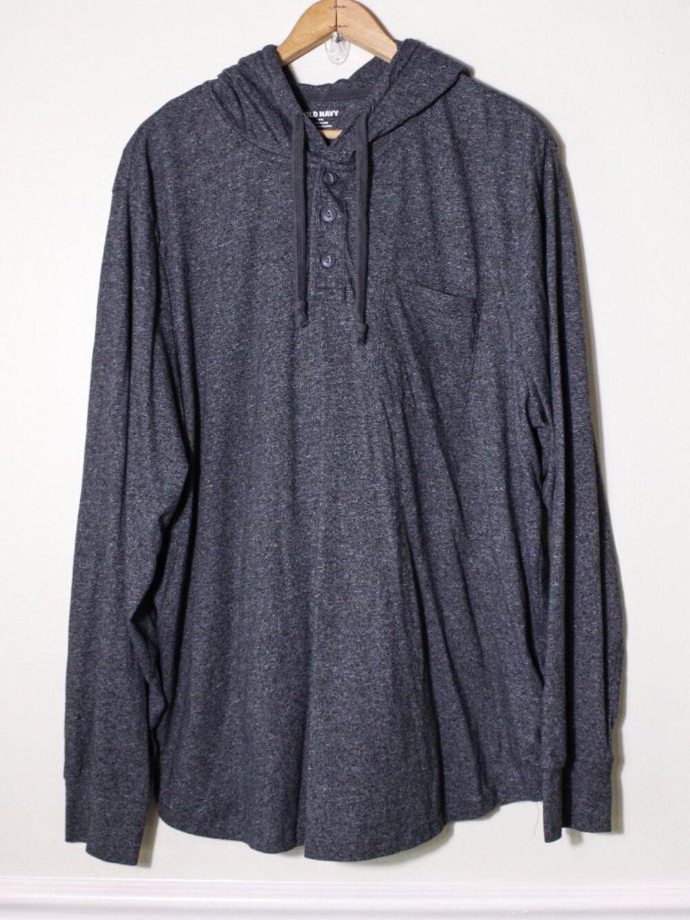 Old Navy Mens Lightweight Henley Hoodie T-Shirt Dark Heather Gray Size XXL